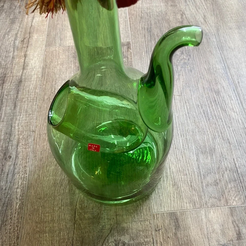 Vintage Old World Italian Green Glass Wine Decanter with Ice Chamber Italy 1977
